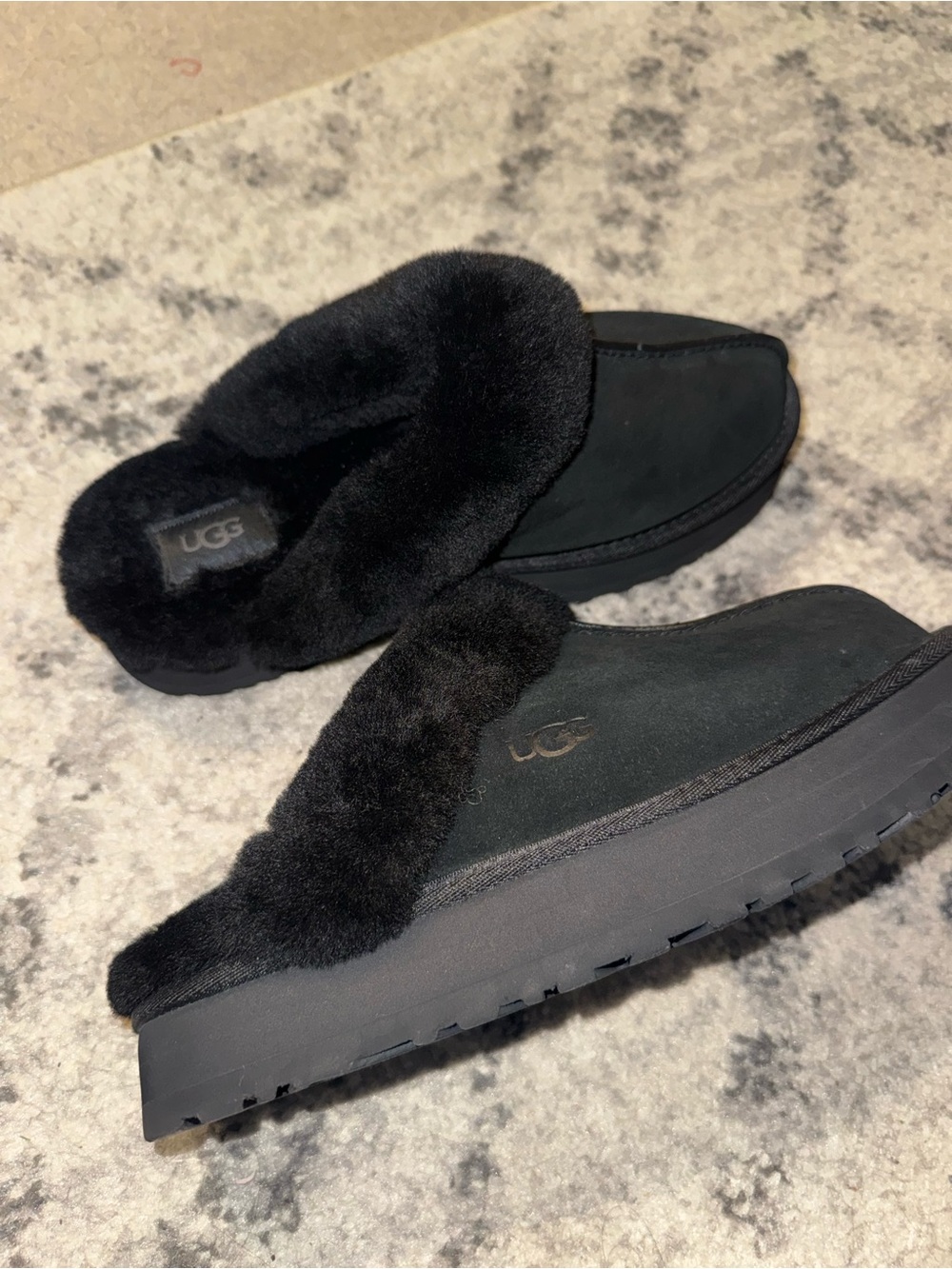 UGG Black Shearling Slip-On Clog Slippers